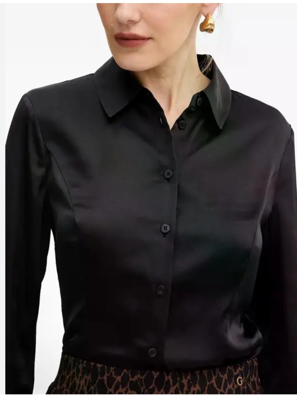 GUESS button-down satin shirt black, classic collar, long sleeves,buttoned cuffs